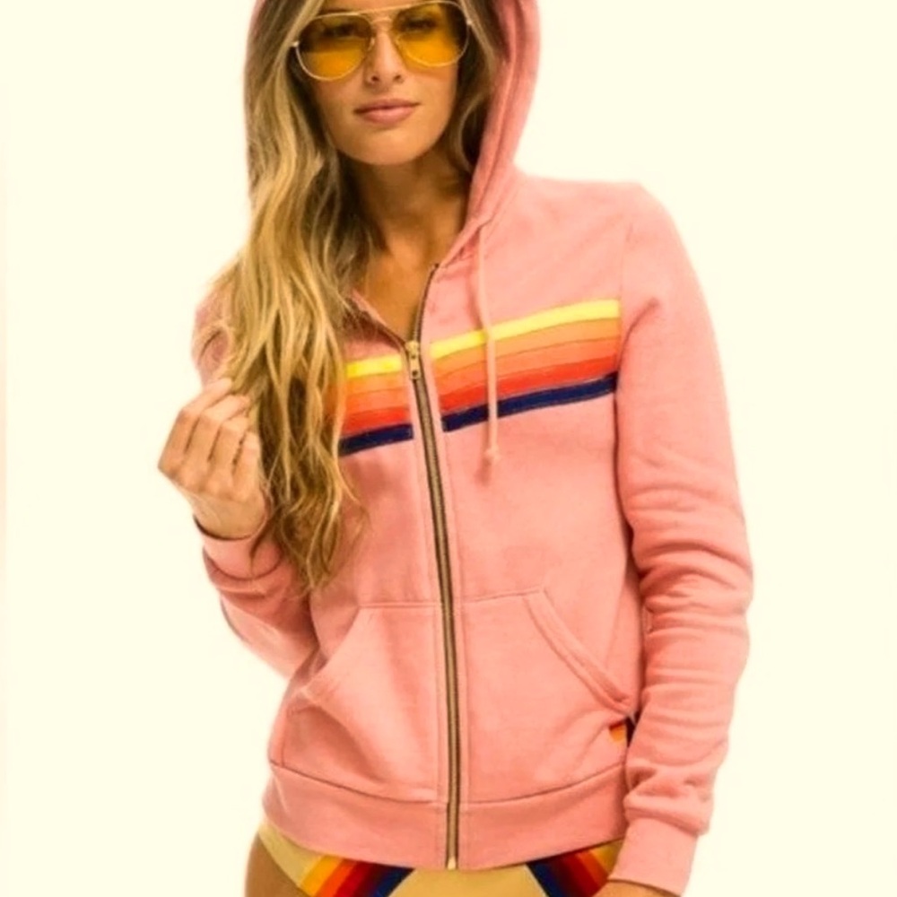 Aviator Nation 5 Stripe Zip Hoodie Sweatshirt